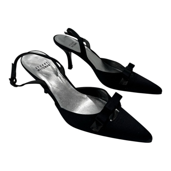 STUART WEITZMAN BLACK SATIN EVENING DRESS BOW SLINGBACK shoes size 8 N - Picture 14 of 15